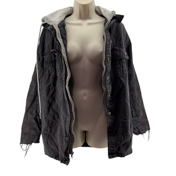 Vintage Dickies Coat Hoodie Men Large Denim Cotton Black Full Zip Snap Closure - Picture 3 of 10